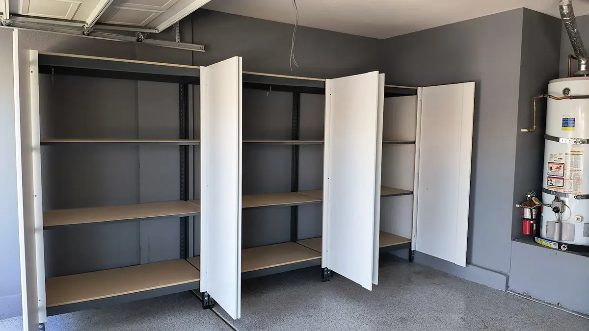 open doors on white cabinets