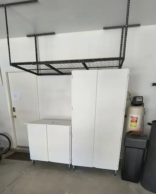 garage cabinets with workbench white